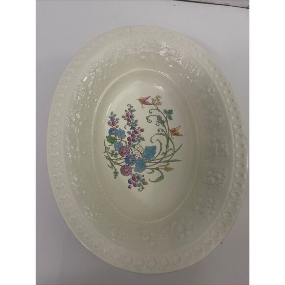 Wedgwood Wellesley Pattern Oval Serving Bowl White With Floral Design 13" - Picture 1 of 8